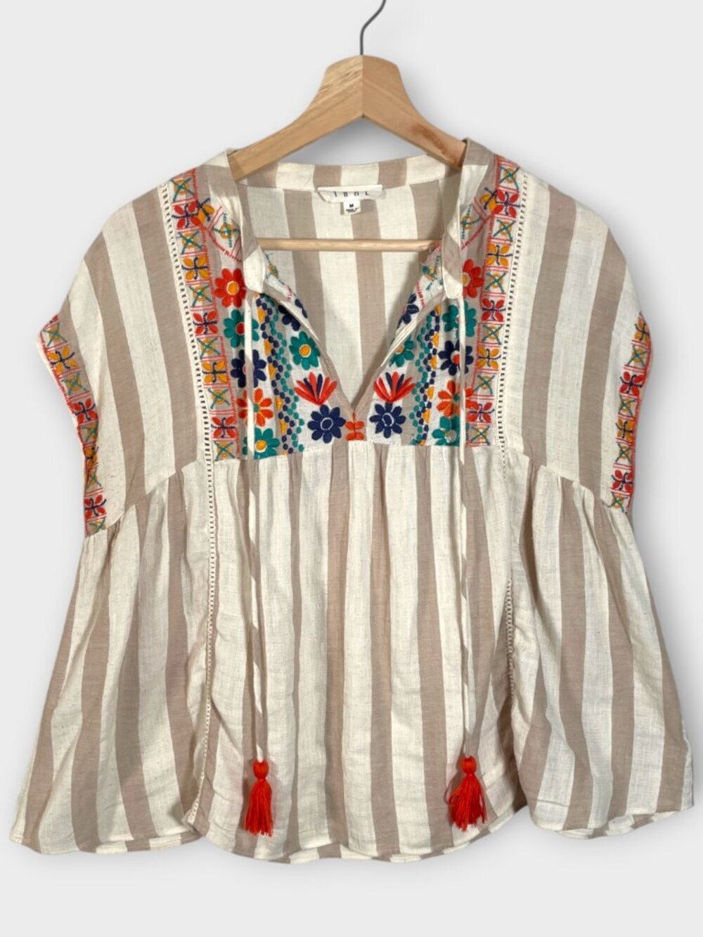 THML Popover Top MEDIUM 100% Cotton Embroidered Boho
